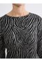 Alita City Farkıyla Lcw Everyday Black Combed Cotton Patterned Oval Neck Long Sleeve Women's Blouse - 6