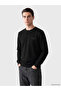 Vizyon New Season Black Crew Neck Printed Men's Thick Sweatshirt