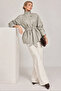 Women's Beige Stand Collar Belted Stylish Soft Textured Lined Button Detailed Faux Leather Jacket - 3