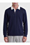 Vizyon New Season Navy Blue Polo Collar Men's Sweatshirt - 3