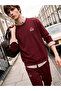 Vizyon New Season Burgundy Crew Neck Printed Men's Sweatshirt
