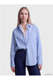 Blue Striped Oversize Women's Shirt with Pockets