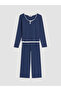 Two Mt Shop Quality Lcw Dream Indigo Plain Long Sleeve Women's Pajama Set - 5