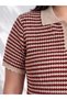 Texx Store Quality Lcw Curve Burgundy Knitwear Striped Polo Neck Women's Sweater - 2