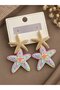 Brass Dangle Rainbow Starfish Model Gold Color Straw Earrings