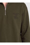 Khaki Stand Collar Printed Men's Sweatshirt - 4