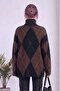 Women's Turtleneck Diamond Patterned Oversize Knitwear Sweater Black - 7