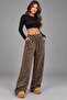 Women's High Waist Elastic Lace-Up Leopard Print Wide Leg Two Thread Pants - 4