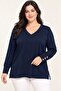 Women's Plus Size 100% Viscose V-Neck Long Sleeve Natural Button Detailed Blouse