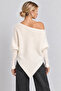 Boat Neck Asymmetrical Knitwear Sweater Lki̇0066 Ecru - 5