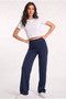 Navy Blue Folded Waist Elastic Flare Spanish Leg Pants, Waist Folded Leggings - 3