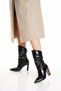 Women's Black Patent Leather Bellows Pointed Toe Thick Heeled Comfortable Stylish Boots - 7
