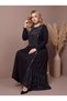 Crew Neck Silk Cupra Garnished Crystal Fabric Full Length Dress with Metal Button Accessories - 3