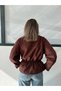 Women's Standing Collar Oversize Suede Jacket with Belt at the Waist - 6