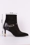 Medusa Series Black Suede Belt with Gold Buckle Detail and Zipper, Thin Heeled Women's Boots - 2