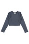 Women's Lycra Shirred Crew Neck Long Sleeve Body Crop Blouse - 3