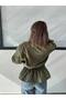 Women's Standing Collar Oversize Suede Jacket with Belt at the Waist - 6