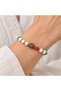 Cream Turquoise Red Beaded Medium Detailed Bohemian Design Women's Bracelet
