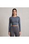 Women's Lycra Shirred Crew Neck Long Sleeve Body Crop Blouse