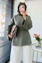 Premium Back-Tie Double Face Blouse - Khaki - 5