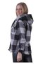 Gray Black Checkered Fur Lined Double Chest Pockets Extra Loose Comfortable Cut Hooded Women's Jacket Shirt - 4