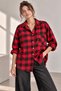 Women's Plaid Shirt Oversize Shirt Long Sleeve Pocket Casual Tr0935 - 4