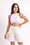 Women's Ecru Drawstring Belted Tie-Up Cotton Shorts with Elastic Waist Regular Fit