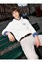 Özmarka New Season Ecru Embroidered Men's Hoodie - 7