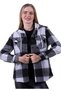 Gray Black Checkered Fur Lined Double Chest Pockets Extra Loose Comfortable Cut Hooded Women's Jacket Shirt - 2