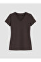 Two Mt Shop Quality Lcw Everyday Brown Plain Standard & Regular Short Sleeve Women's T-Shirt - 5