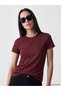 Two Mt Shop Quality Lcw Everyday Burgundy Diving Fabric Plain Standard & Regular Short Sleeve Women's T-Shirt