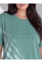 Alita City Farkıyla Lcw Curve Green Combed Cotton Embroidered Standard & Regular Short Sleeve Women's T-Shirt - 2