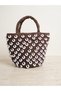 Women's Brown Beaded Detailed Hand-Knitted Straw Basket Bag – Wooden / Ring-Designed Handle / Handbag
