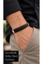 Korvellan Slimshadow Black Leather Men's Bracelet - Thin Double-Striped Wide Band