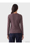 Two Mt Shop Quality Lcw Everyday Burgundy Ribbed Striped Tight & Slim Long Sleeve Women's Bodysuit - 4
