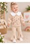 Baby Girl Floral Patterned Lace Collar Stylish Design Double Set with Spanish Flared Trousers - 3