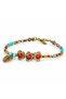 Colorful Beaded Bracelet with Three Flower Figures – Accessory with Leaf Dangle and Bronze Detail - 2