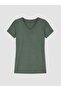 Two Mt Shop Quality Lcw Everyday Green Plain Standard & Regular Short Sleeve Women's T-Shirt - 5