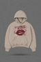 Oversize Y2K Cyber Kiss Printed Hooded Beige Sweatshirt