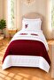 Trigo Burgundy Floral Embroidered Cotton Duvet Cover Set 5 Pieces with Runner Modern Single Set - 2