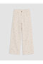 Ecru Floral Girl's Pants with Elastic Waist - 7