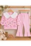 Baby Girl Floral Patterned Lace Collar Stylish Design Double Set with Spanish Flared Trousers - 2