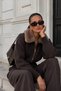 Women's Brown Knitwear Sweater with Fur Collar and Zipper Detail 52116051
