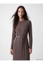 Alita City Farkıyla Lcw Everyday Brown Dobby Plain Standard & Regular Oval Neck Long Dress - 2