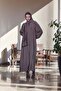 Embroidered Long Overcoat with Matching Scarf - Green