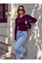Women's Purple Crew Neck Basic Long Sleeve Bodysuit Full Lycra Full Fit - 2