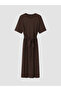 Two Mt Shop Quality Lcw Curve Brown Plain Standard & Regular Oval Neck Long Dress - 3