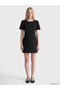 Two Mt Shop Quality Xside Black Plain Tight & Slim Oval Neck Mini Dress - 2