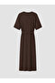 Two Mt Shop Quality Lcw Curve Brown Plain Standard & Regular Oval Neck Long Dress - 4