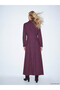Two Mt Shop Quality Lcw Vision Burgundy Plain Standard & Regular Shirt Collar Midi Shirt Dress - 5